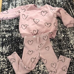 Zara Pink and Black Toddler Heart Sweatshirt & Legging Set